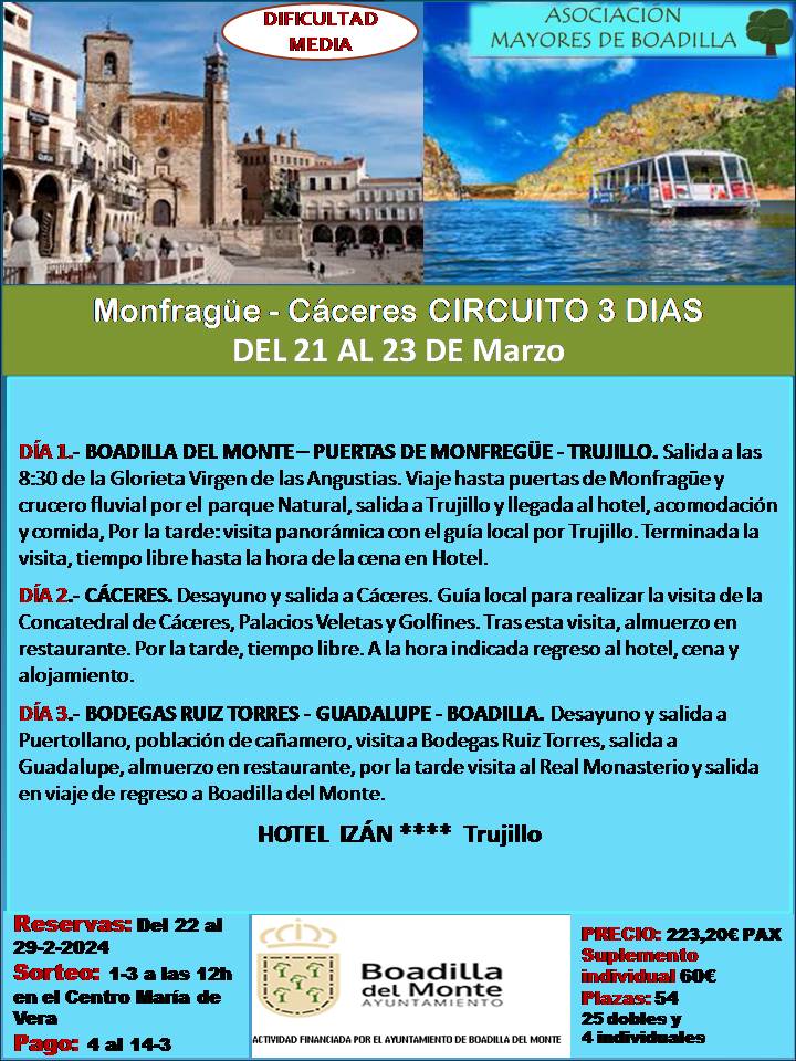 VIAJE MONFRAGE-CCERES (21 AL 23 MARZO)